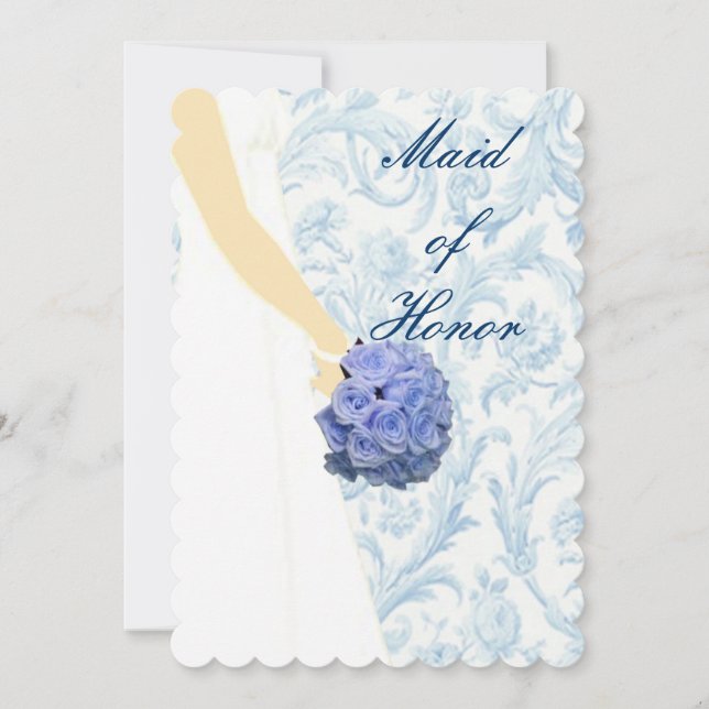 Invitation Elégant Mariage Gown bleu Maid Of Honor Card (Devant)