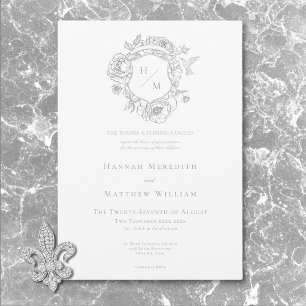 Invitation Élégant mariage gris à décor chinois oiseau et arm