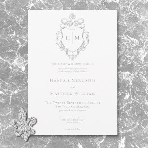 Invitation Élégant mariage gris à décor chinois oiseau et arm