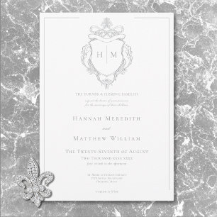Invitation Élégant mariage gris à décor chinois oiseau et arm