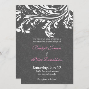 Invitation Élégant Mariage Gris Damas Et Flûtes Blanches