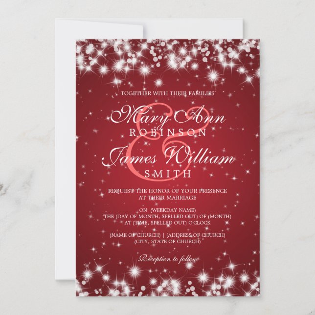 Invitation Élégant mariage hiver étincelant rouge étincelante (Devant)