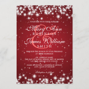Invitation Élégant mariage hiver étincelant rouge étincelante