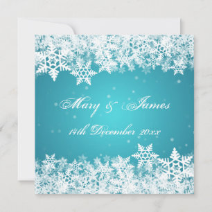 Invitation Élégant Mariage Hiver Flammes de neige Bleu