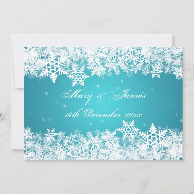 Invitation Élégant Mariage Hiver Flammes de neige Bleu (Devant)