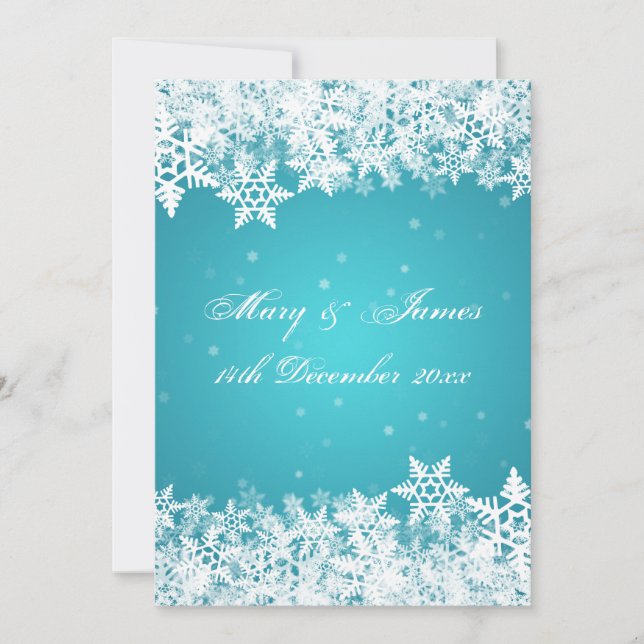 Invitation Élégant Mariage Hiver Flammes de neige Bleu (Devant)