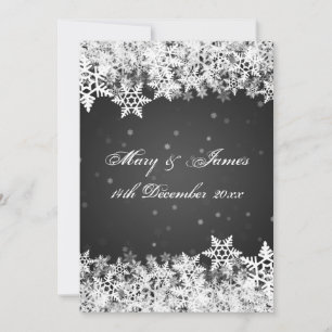 Invitation Élégant Mariage hiver Snowflakes Noir