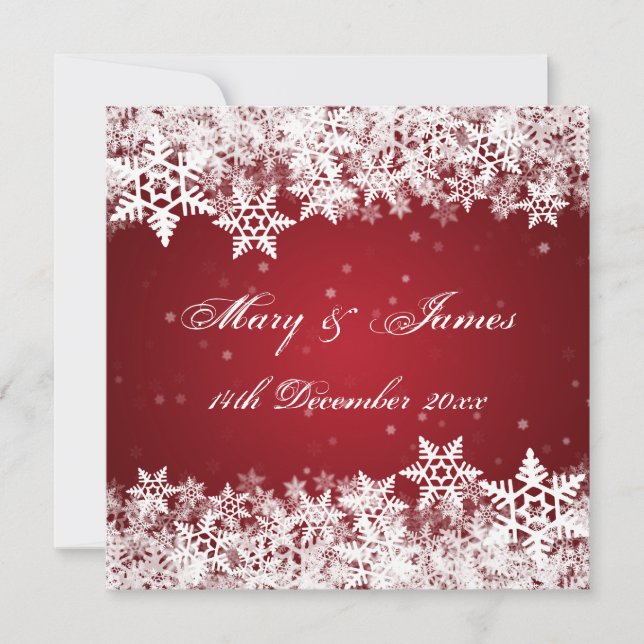 Invitation Élégant Mariage Hiver Snowflakes Rouge (Devant)