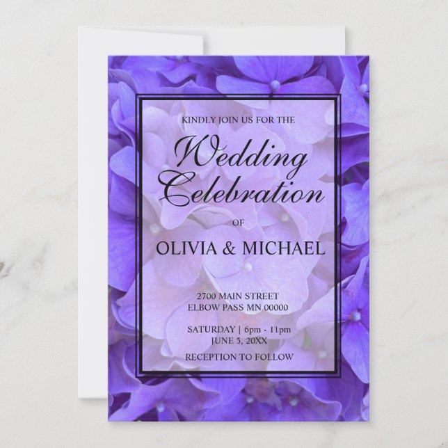 Invitation Élégant Mariage hydrangée fleurie violette (Devant)