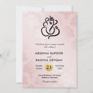 Invitation Élégant Mariage indien Ganesha rose pâle 
