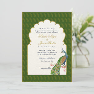 Invitation Élégant mariage indien Peacock Vert foncé