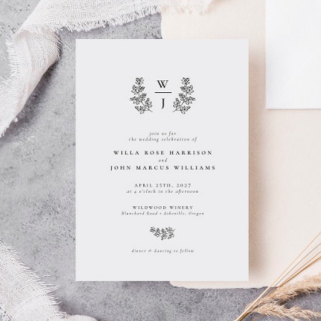 Invitation Élégant Mariage initial de la feuille botanique (Créateur téléchargé)