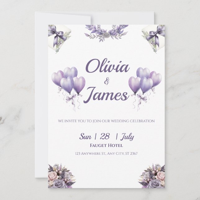 Invitation Élégant Mariage Lavender (Devant)