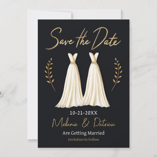 Invitation Élégant mariage lesbien tiré à la main Enregistrer (Devant)