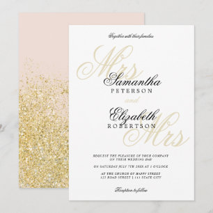 Invitation Élégant mariage lesbienne de parties scintillant d