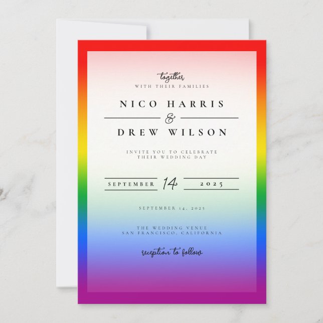Invitation Élégant Mariage LGBTQ+ Pride (Devant)