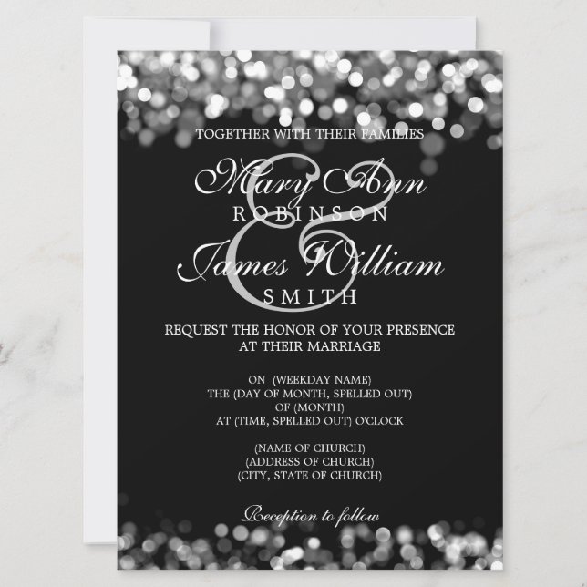 Invitation Elégant Mariage Lumières Argent (Devant)