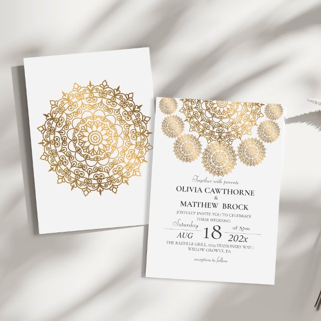 Invitation Élégant Mariage Mandala Gold Blanc (Créateur téléchargé)