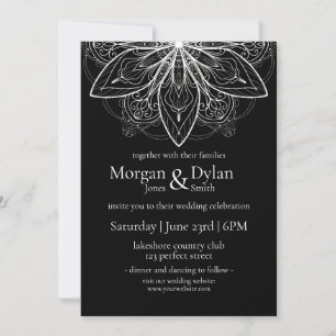 Invitation Élégant Mariage Mandala noir et blanc