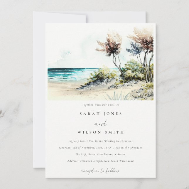Invitation Elégant Mariage marin de la plage de Palm Plage Du (Devant)