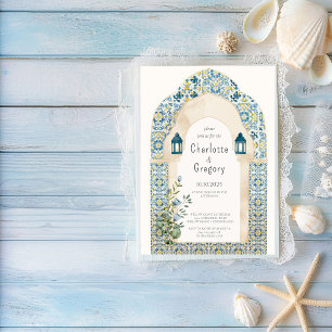 Invitation Elégant Mariage marocain bleu et carrelage jaune