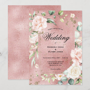 Invitation Élégant Mariage métallique rose Eucalyptus Floral