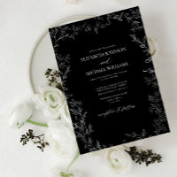Élégant Mariage minimal feuille noir & blanc moder