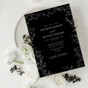 Invitation Élégant Mariage minimal feuille noir & blanc moder