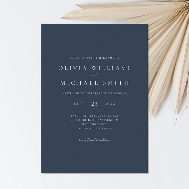 Invitation Élégant Mariage minimaliste bleu marine (Créateur téléchargé)