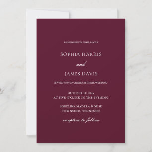 Invitation Élégant Mariage minimaliste bordeaux et blanc