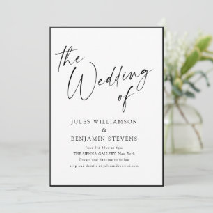 Invitation Élégant Mariage Minimaliste Bordure Noir Blanc Scr