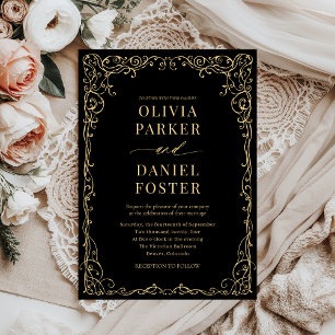 Invitation Élégant Mariage minimaliste d'or noir