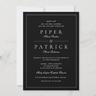 Invitation Élégant Mariage minimaliste noir blanc simple