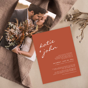 Invitation Élégant Mariage Minimaliste Terracotta Réduit  I