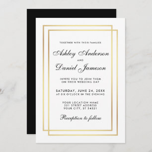 Invitation Elégant Mariage moderne Black White Gold Invitatio