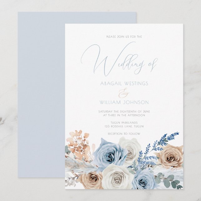Invitation Élégant Mariage moderne Boho Blue (Devant / Derrière)