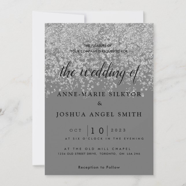 Invitation Élégant Mariage moderne brillant Silver Grey (Devant)