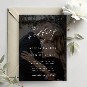 Invitation Élégant Mariage Moderne Calligraphie Photo Invitat