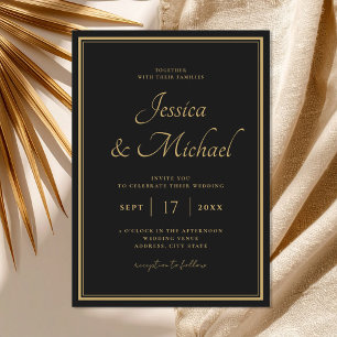 Invitation Élégant Mariage moderne chic noir et or