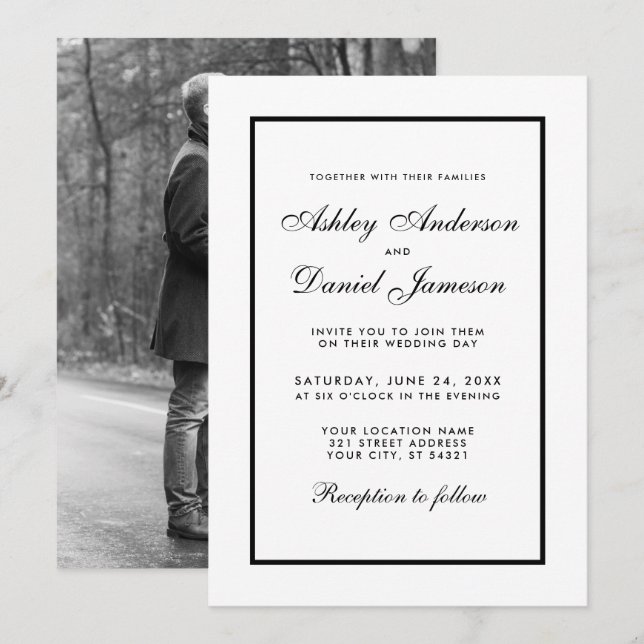 Invitation Elégant Mariage moderne Inviter Photo Noir & Blanc (Devant / Derrière)