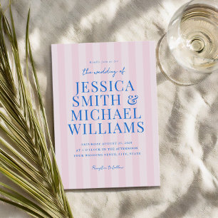 Invitation Élégant Mariage moderne rose rayé