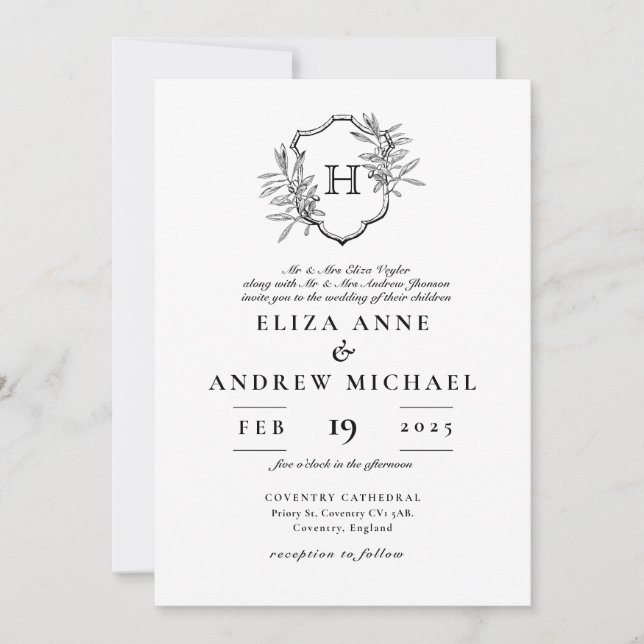 Invitation Élégant Mariage Monogramme (Devant)