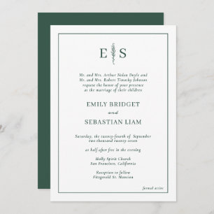 Invitation Élégant Mariage Monogramme Emerald Green