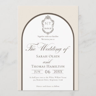 Invitation Élégant Mariage Monogramme Mocha Et Crème