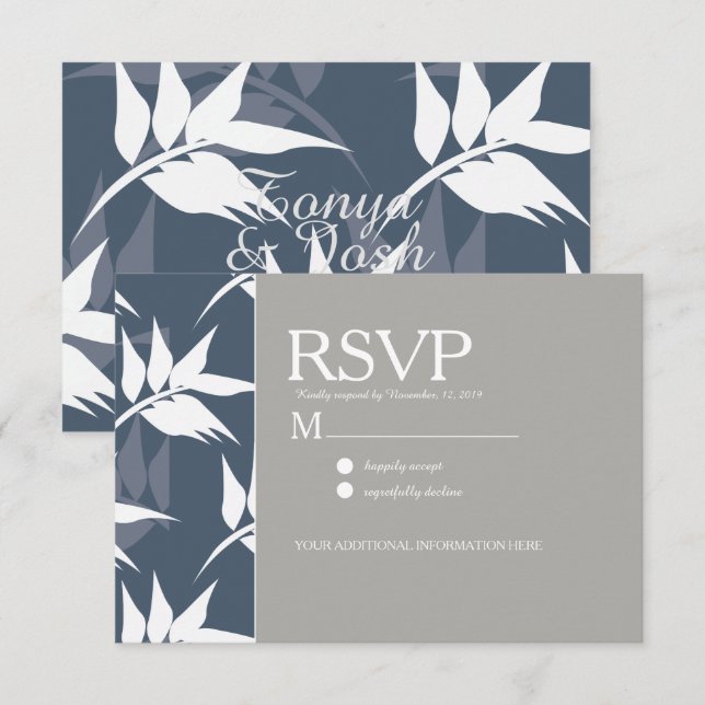 Invitation Élégant Mariage Motif blanc de la marine de la feu (Devant / Derrière)