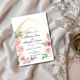 Invitation Élégant Mariage musulman de l'Arche d'or floral