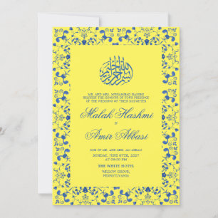 Invitation Elégant Mariage musulman musulman jaune et bleu