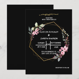 Invitation Élégant Mariage musulman noir et blanc