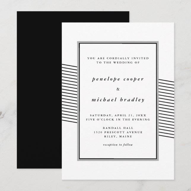 Invitation Élégant Mariage noir et blanc (Devant / Derrière)