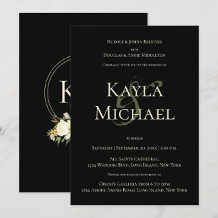 Invitation Élégant Mariage noir et moody Rose de crème Monogr